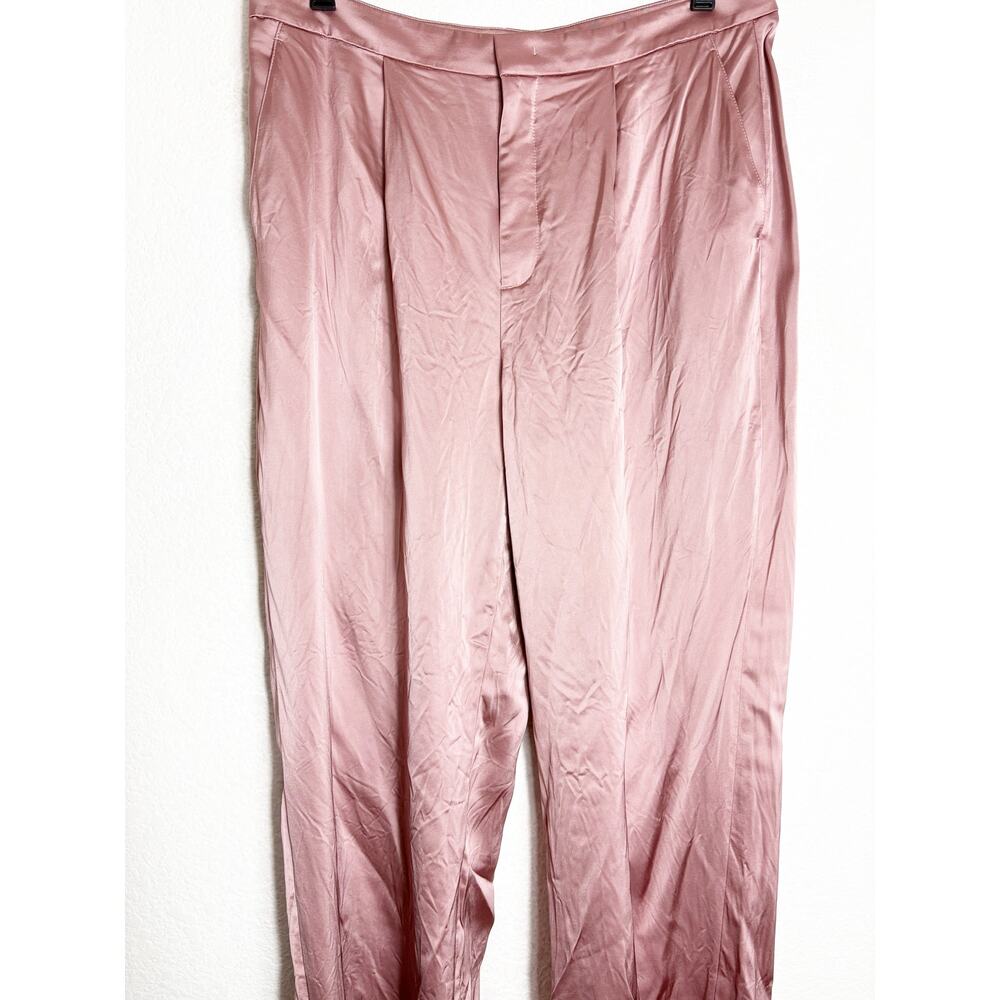 VINCE Liquid Shine Straight Leg Trousers Size 10 Pink Satin Wide Leg Career Wear - Picture 8 of 13